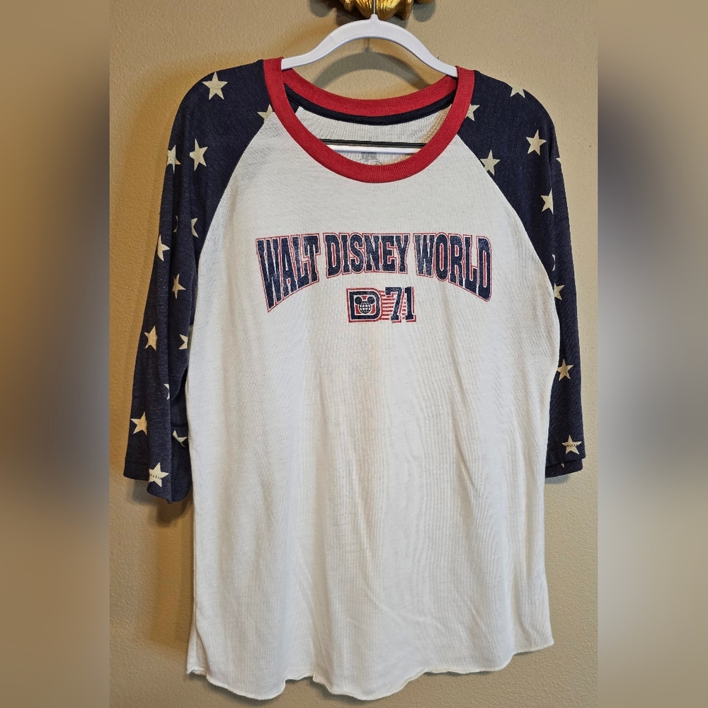 Disney Parks Walt Disney World America USA 3/4 Length Sleeve Shirt  Size L  GUC